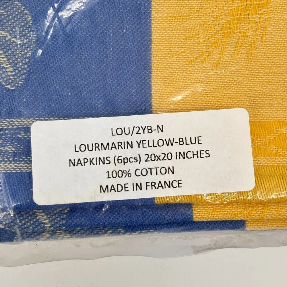 La Maisonnette Lourmarin 6 Napkins Made In France Yellow-Blue Cotton 20x 20